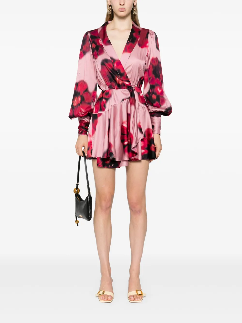 PINKO floral-print mini wrap dress - Roze