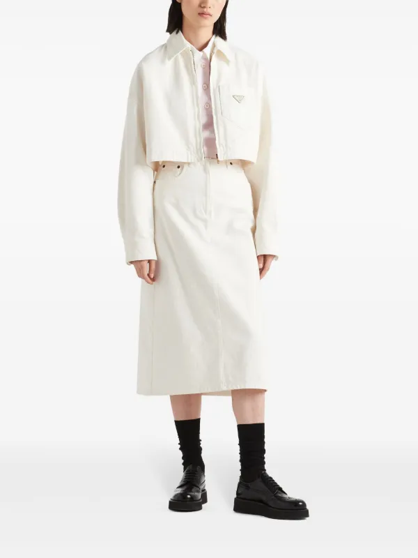 PRADA お洒落 クロップド デニム ジャケット Prada プラダ クロップド デニムジャケット | ブルー | FARFETCH JP