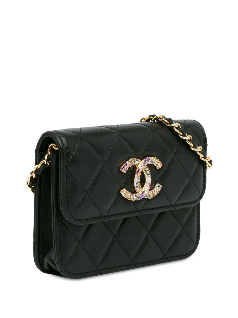 Pre-owned Chanel 2020 Lambskin Zirconium Clutch With Chain Crossbody Bag In Black