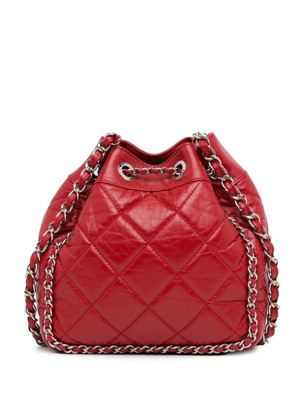 CHANEL Pre-Owned 2021 Aged Calfskin Chain Around Drawstring bucket bag - Rood