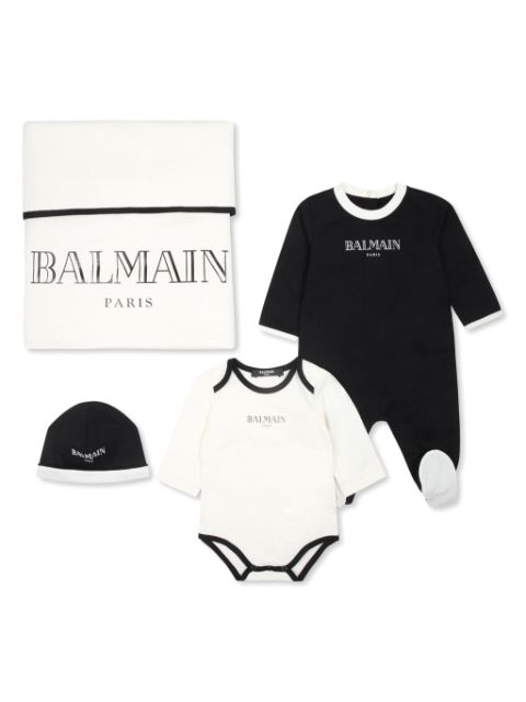 Balmain Kids logo-printed four-piece babygrow set
