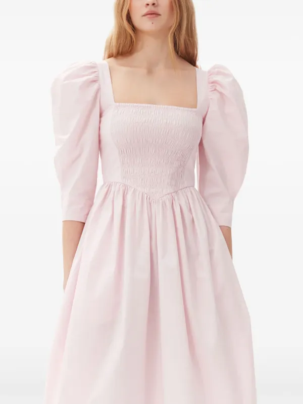 ganni ruched mini dress GANNI Ruched floral-print stretch-satin mini dress