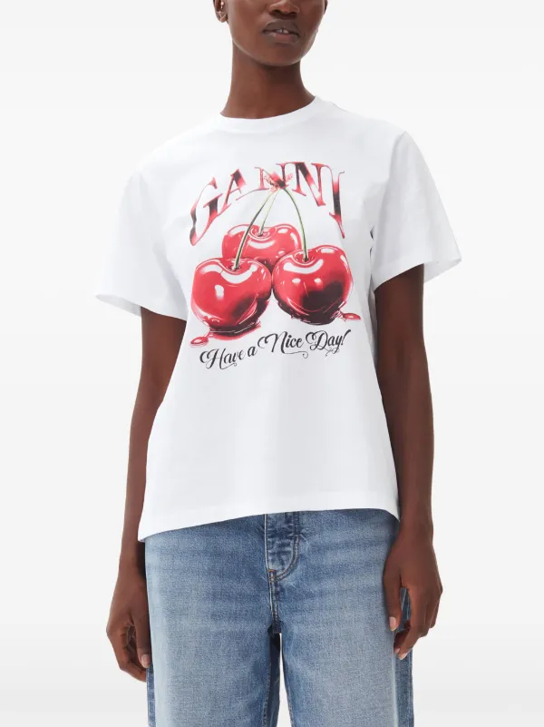 GANNI ホワイト Tシャツ 赤いグラフィック GANNI グラフィック Tシャツ | ホワイト | FARFETCH JP