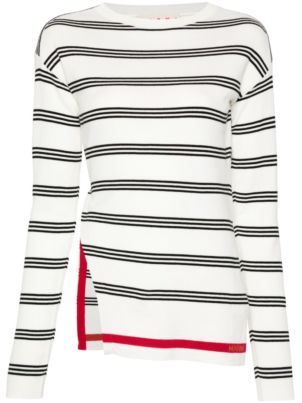 Shop Marni Striped Cotton Jumper In White