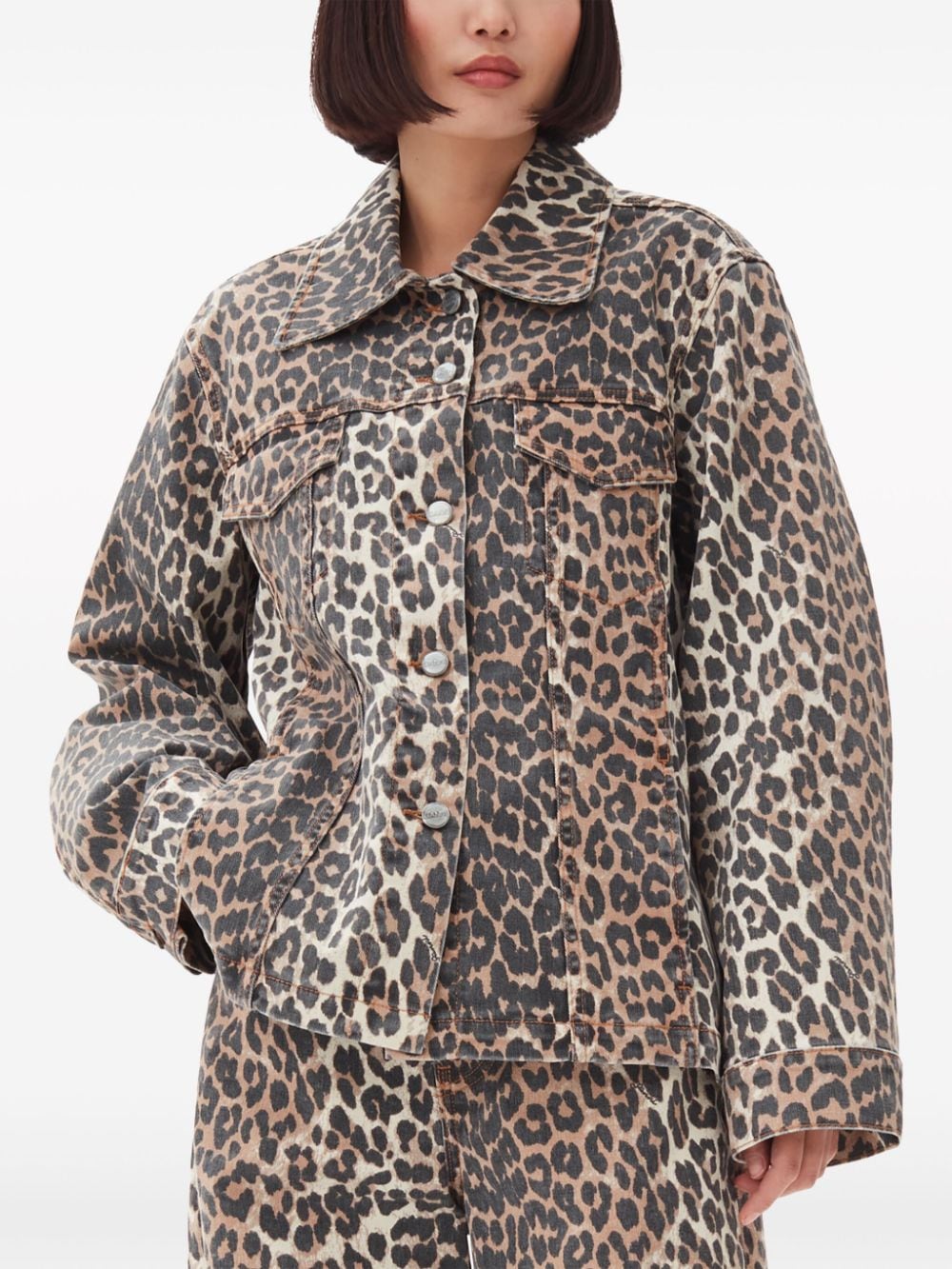 Shop Ganni Animal-print Jacket In 褐色