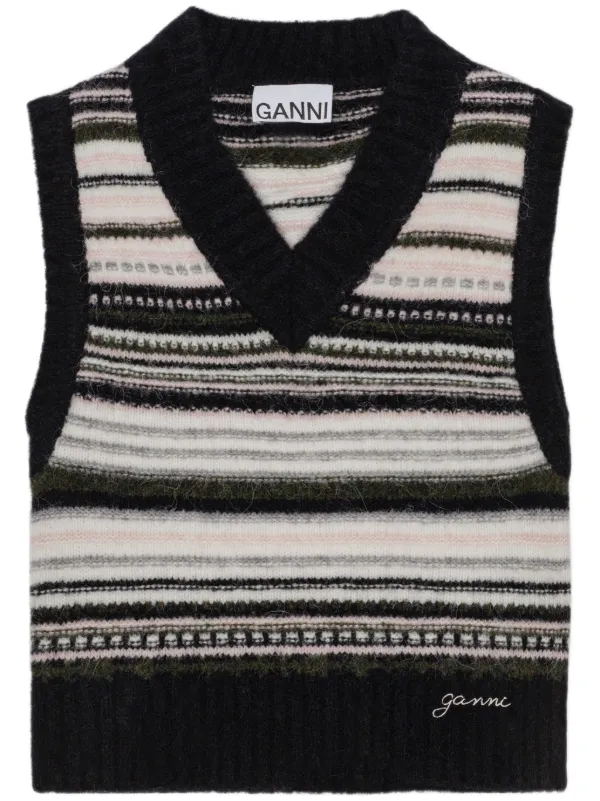 GANNI ノースリーブ ニットトップ | ブラック | FARFETCH JP