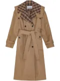 GANNI checkered-lapel belted trench coat - Brown