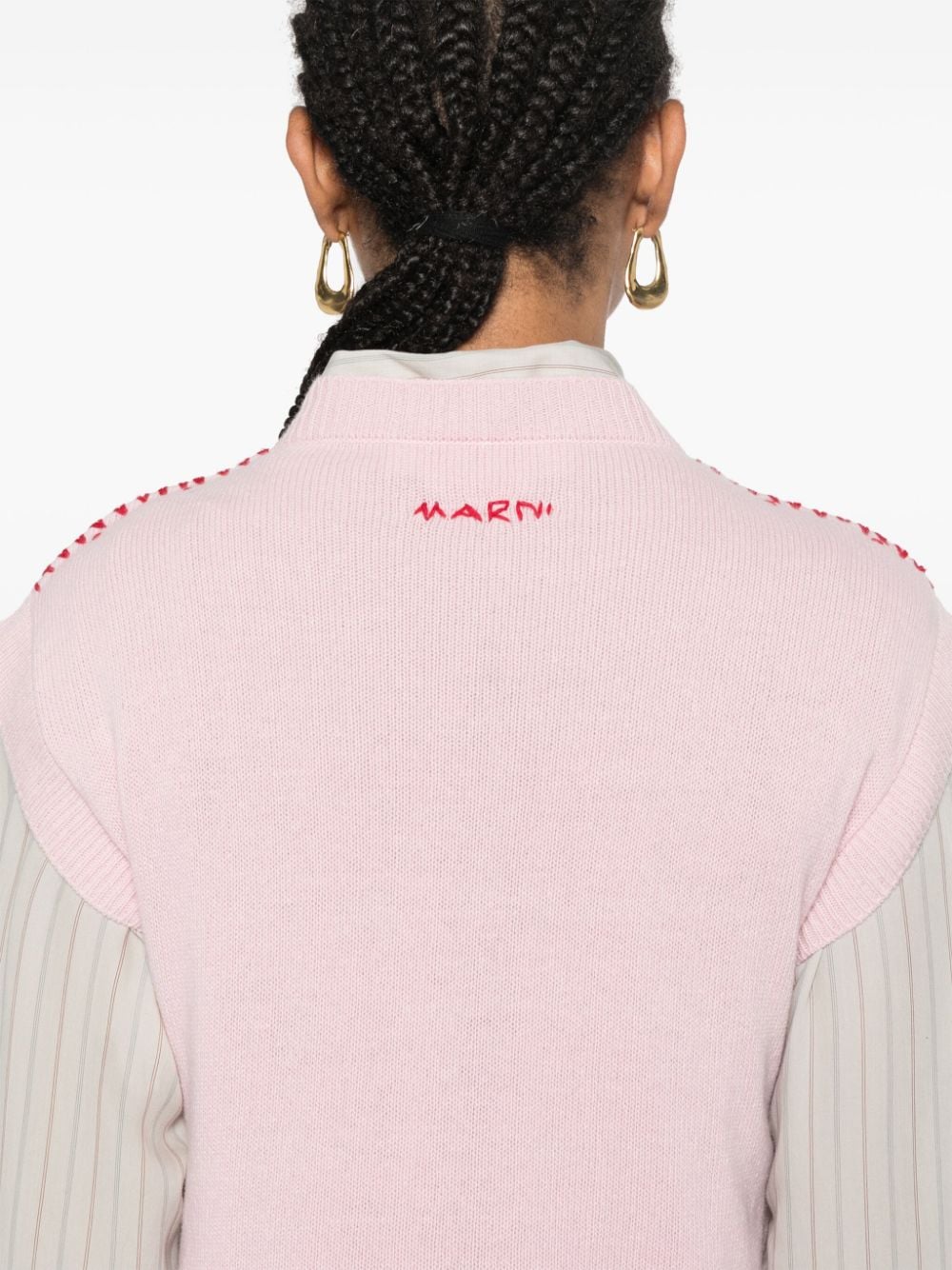 Shop Marni Embroidered-logo Knitted Vest In Pink