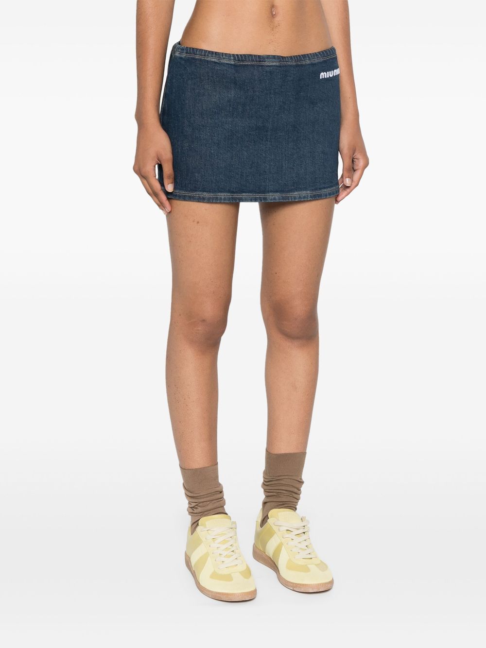 Miu Miu logo-embroidered denim mini skirt Women