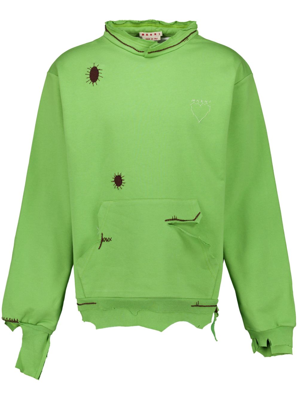 Shop Marni Embroidered Distressed Sweatshirt In Green