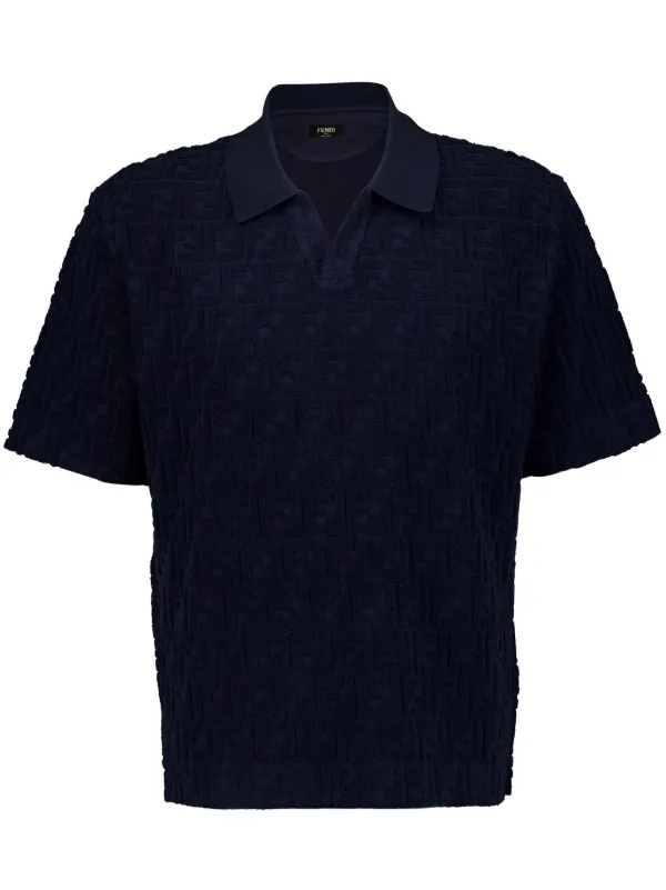 FENDI Jacquard Logo Cotton Polo t shirt Blue FARFETCH AE