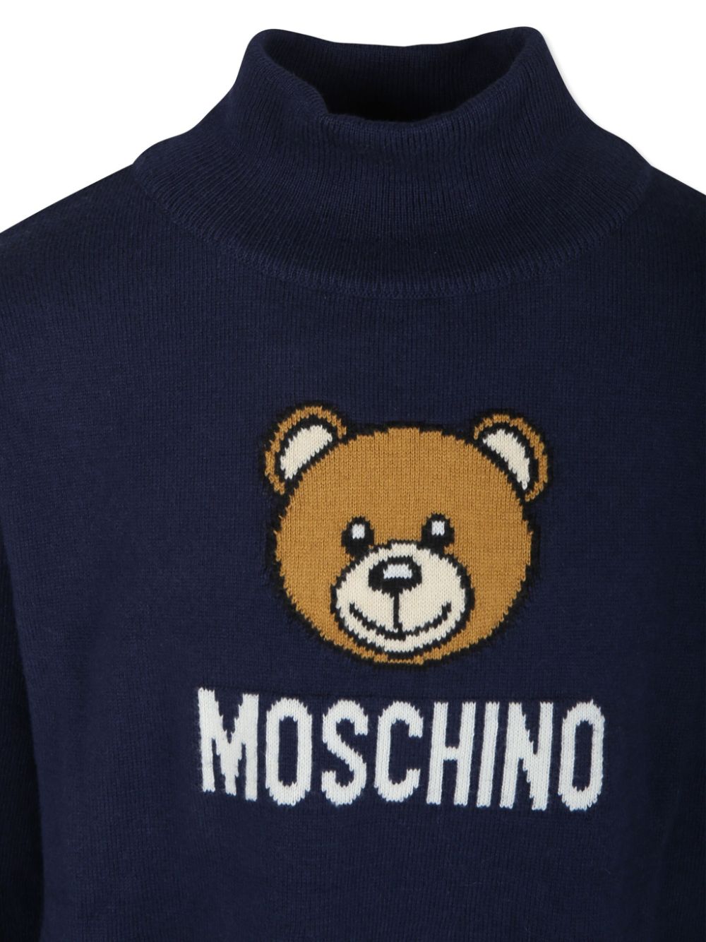 Moschino Kids Gebreide jurk met teddybeer-intarsia Blauw