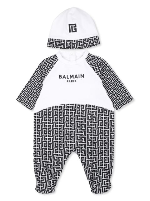 monogram-pattern cotton-blend babygrow set