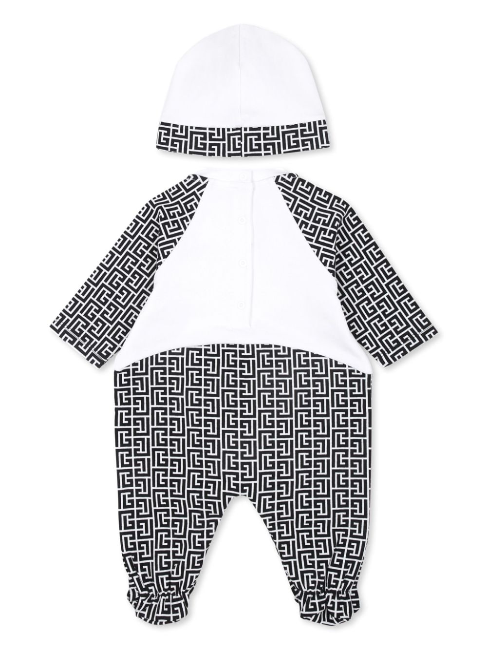 Balmain Kids monogram-pattern cotton-blend babygrow set - Zwart