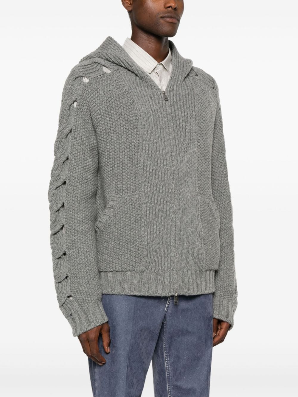 Shop Etro Zip-up Knitted Hoodie In Grey