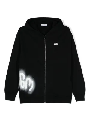 MSGMキッズ　 黒パーカー　150 MSGM KIDS パーカー 「NEW」フードロゴ ジップアップパーカー キッズ