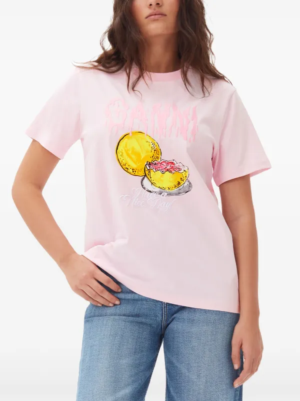 GANNI ピンク Tシャツ グラフィックプリント GANNI グラフィック Tシャツ | ピンク | FARFETCH JP