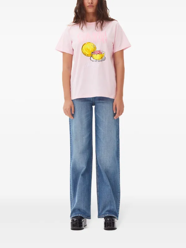 GANNI ピンク Tシャツ グラフィックプリント GANNI グラフィック Tシャツ | ピンク | FARFETCH JP