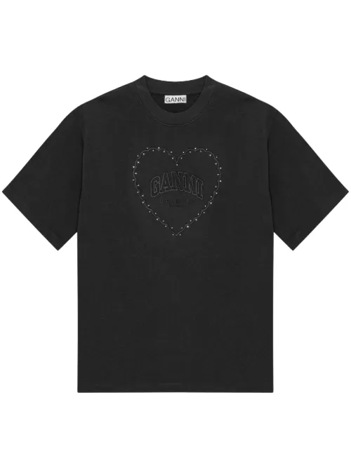 T-shirt en coton à logo appliqué - GANNI - Modalova