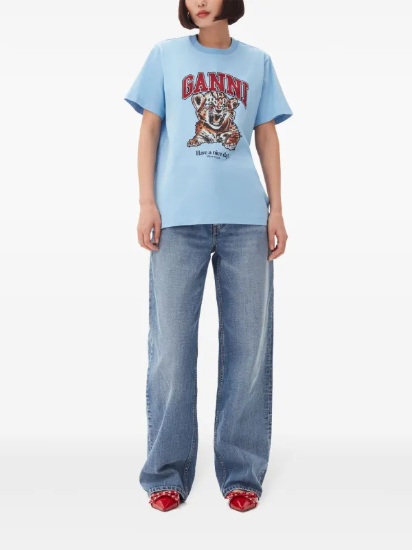Ganni Graphic Print T-Shirt Tシャツ　半袖 プリント GANNI short-sleeve T-shirt | White | FARFETCH