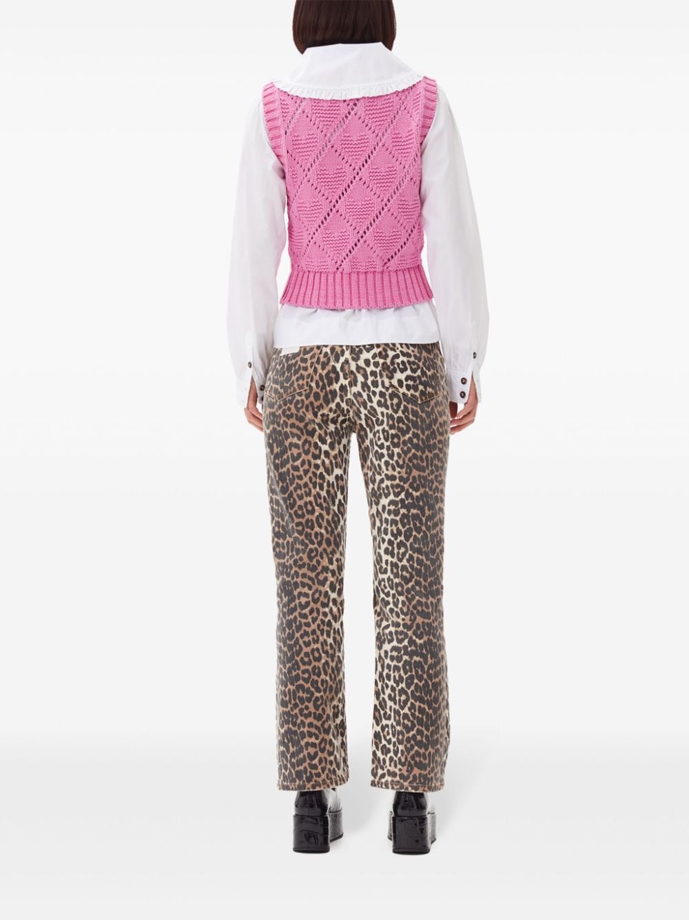 Shop Ganni Logo-intarsia Knitted Top In Pink