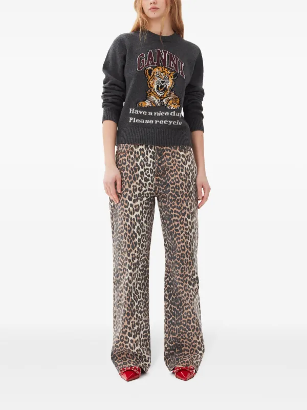 GANNI intarsia-knit Tiger Jumper | Grey | FARFETCH