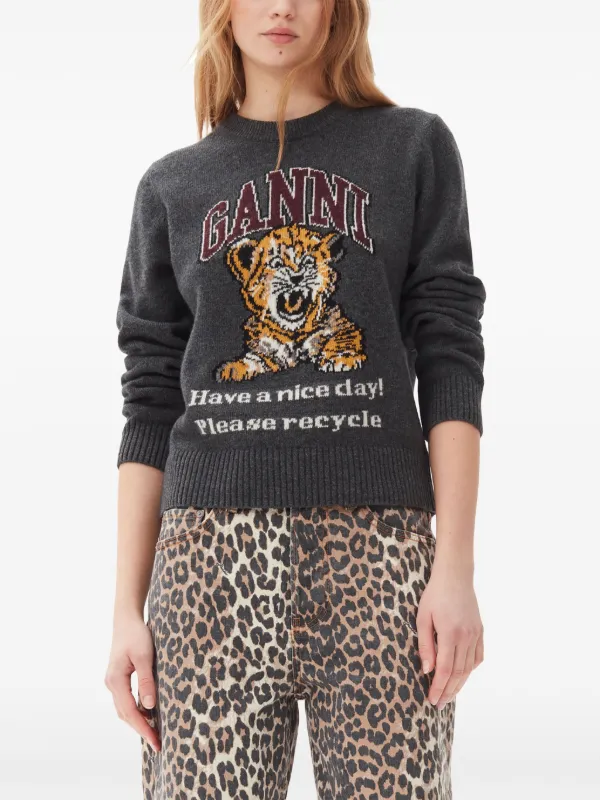 GANNI intarsia-knit Tiger Jumper | Grey | FARFETCH