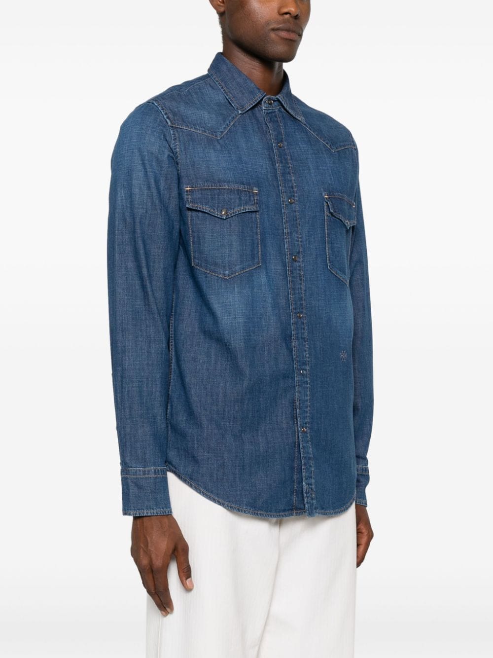 Shop Jacob Cohen Western Denim Shirt In Blue