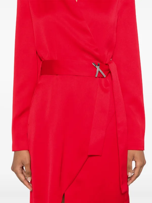Genny Belted Wrap Midi Dress | Red | FARFETCH IN