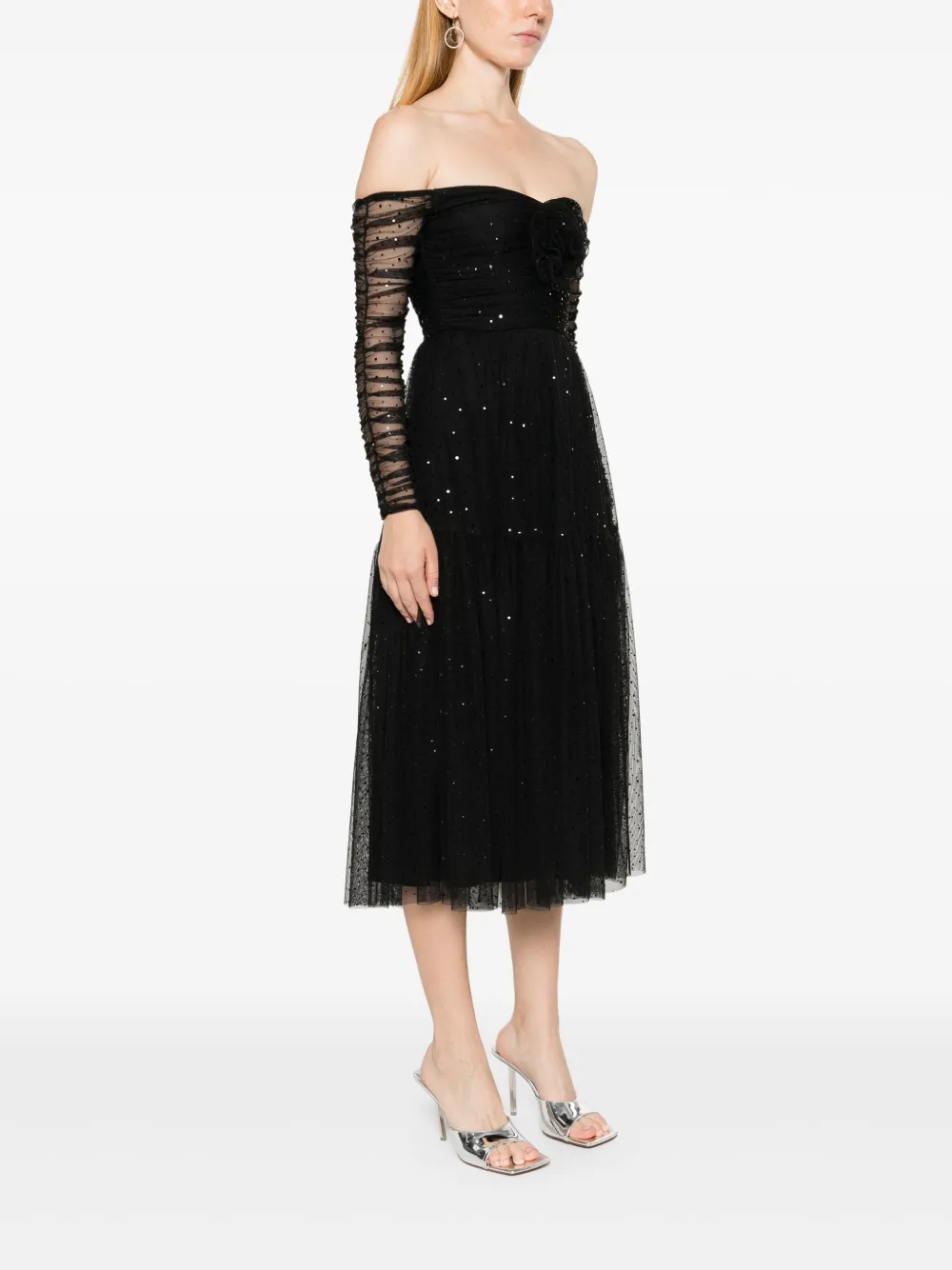 Nissa Mesh Midi Dress In Black