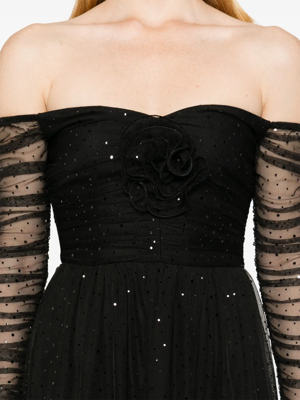 Nissa Mesh Midi Dress In Black