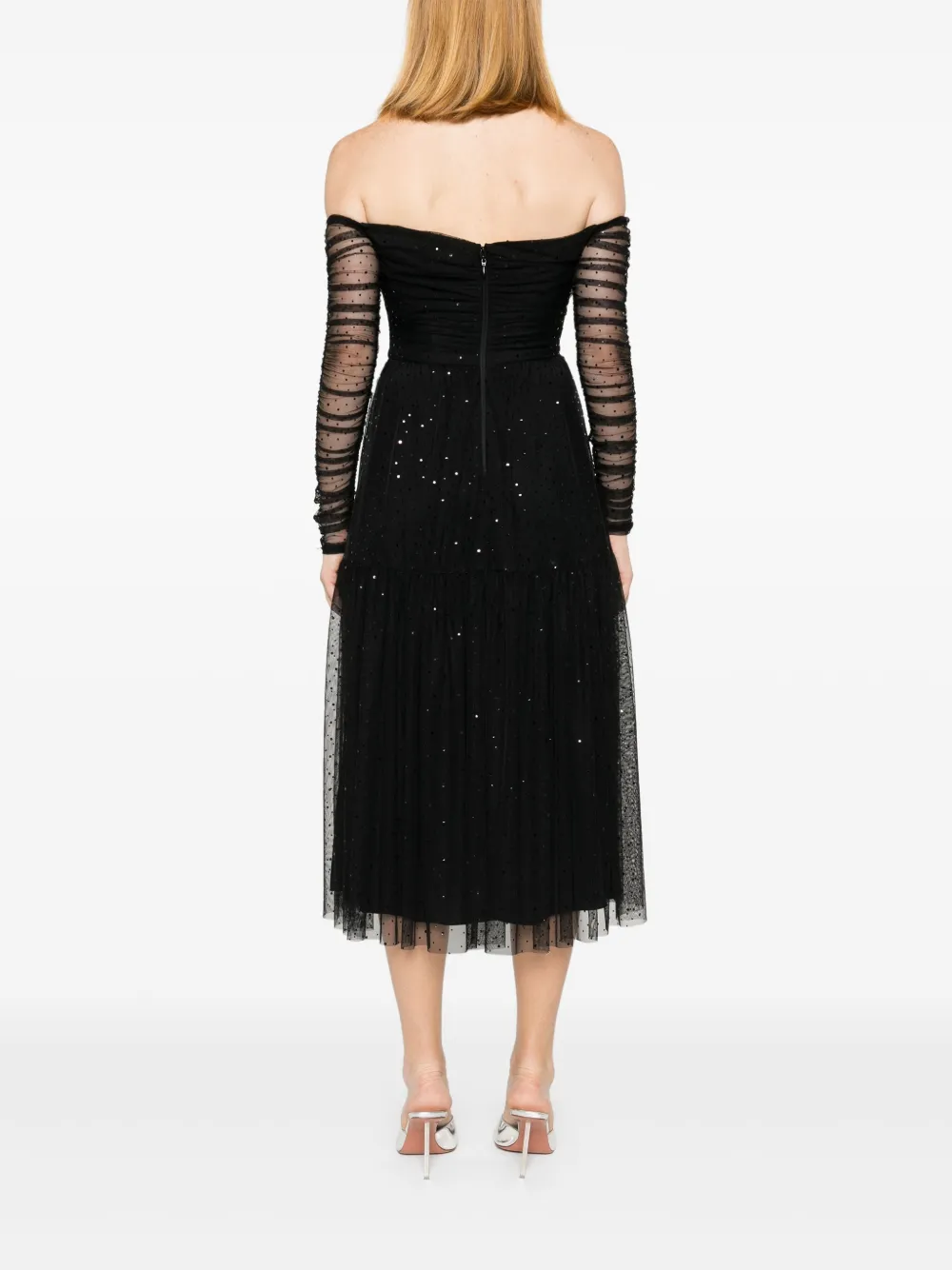 Nissa Mesh Midi Dress In Black