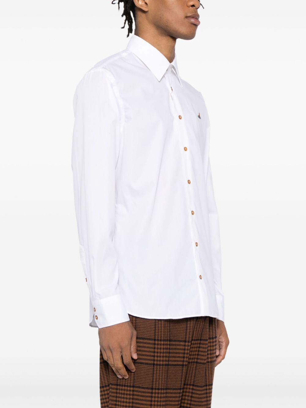 Shop Vivienne Westwood Orb-embroidered Cotton Shirt In White