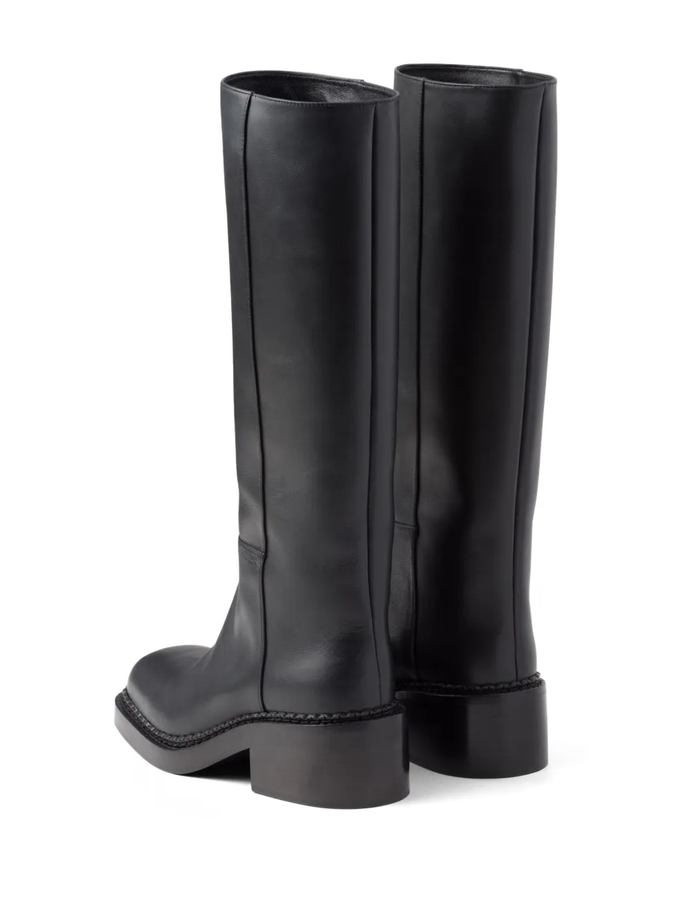 Prada knee high 55mm leather boots women Rubber Calf Leather Calf Leather 36.5 Black
