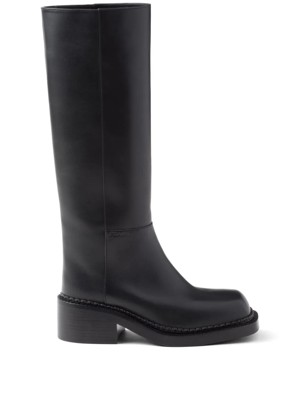 Prada Leather Knee-high Boots With Low Block Heel In F0002 Black