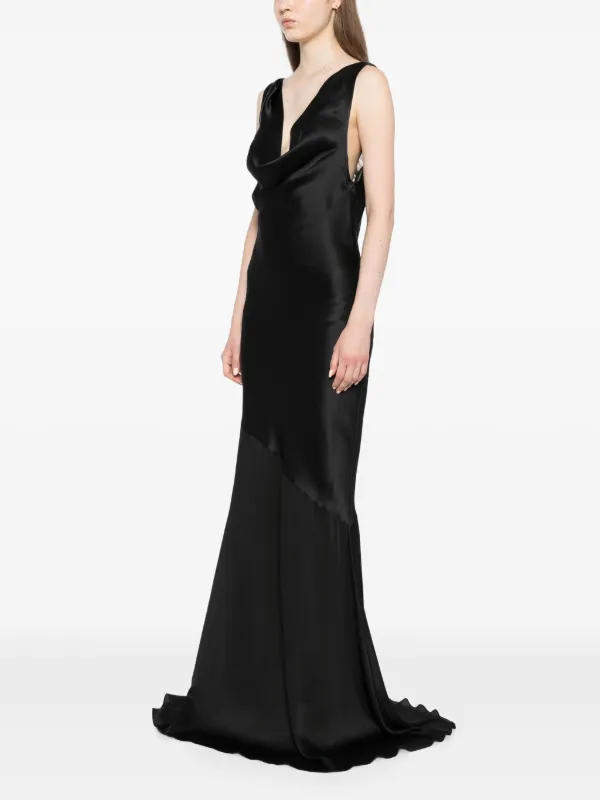 open lace back dress Long Prom Dress Gold Cowl Neck Deep V Sleeveless Bodycon Maxi Dress Evening Gown for Party