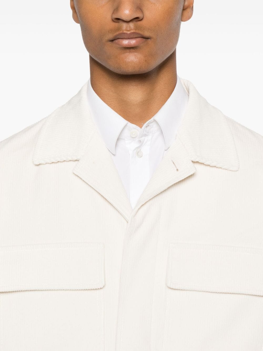 Shop Lardini Corduroy Shirt Jacket In White