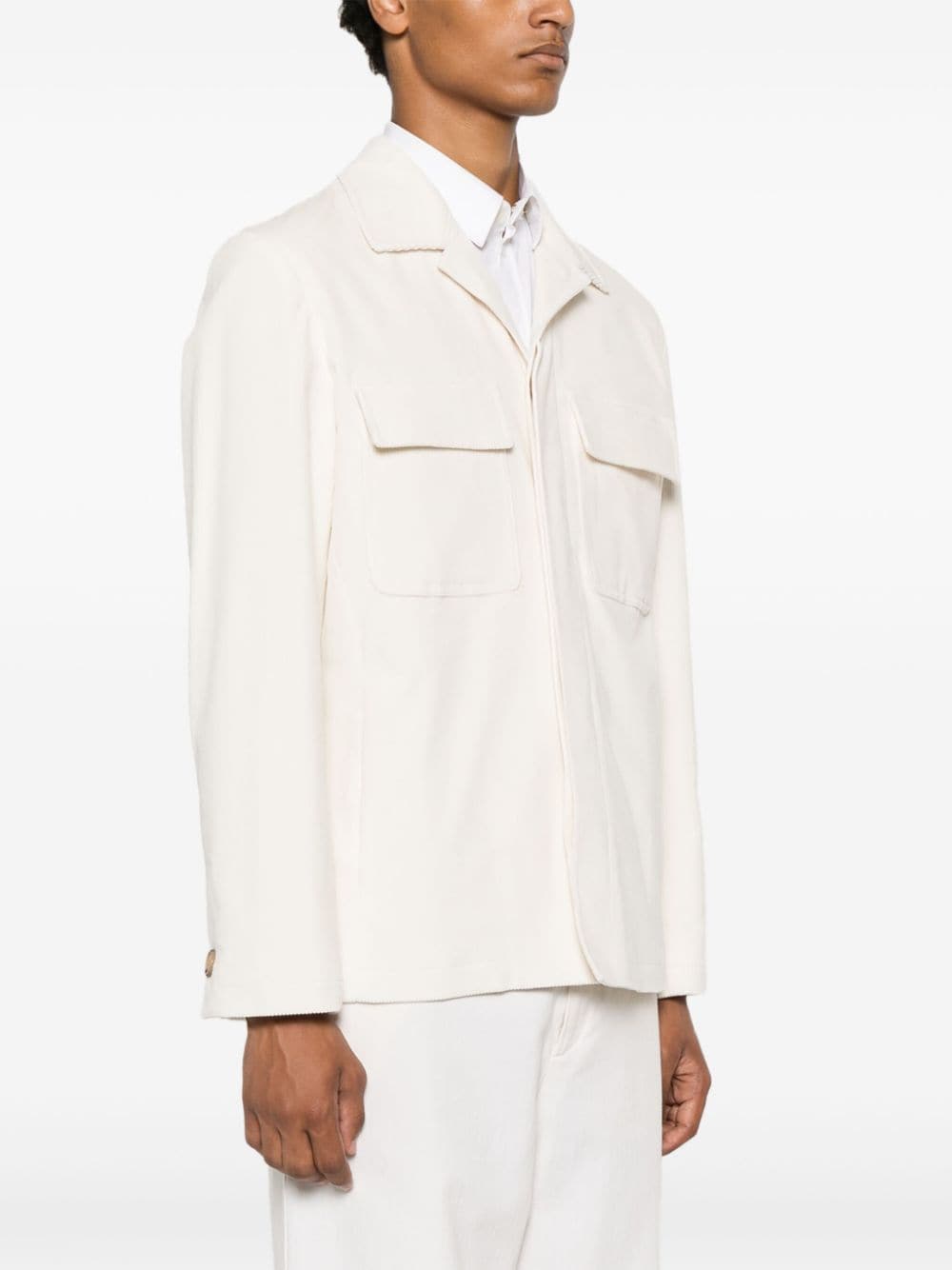 Shop Lardini Corduroy Shirt Jacket In White