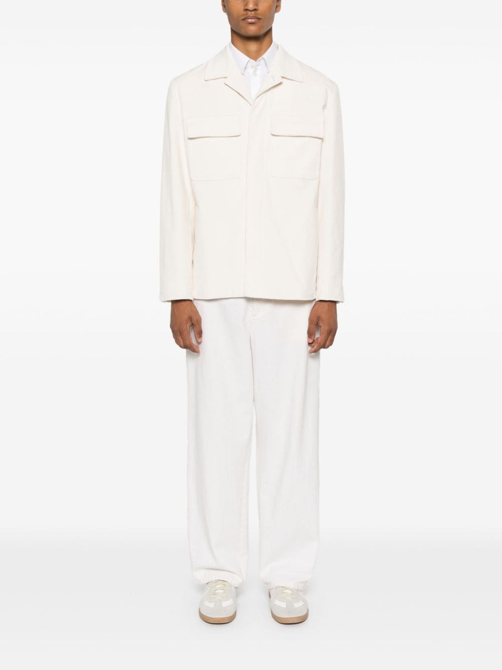 Shop Lardini Corduroy Shirt Jacket In White