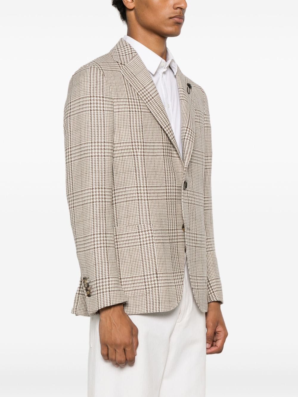 Shop Lardini Single-breasted Checked Blazer In Brown