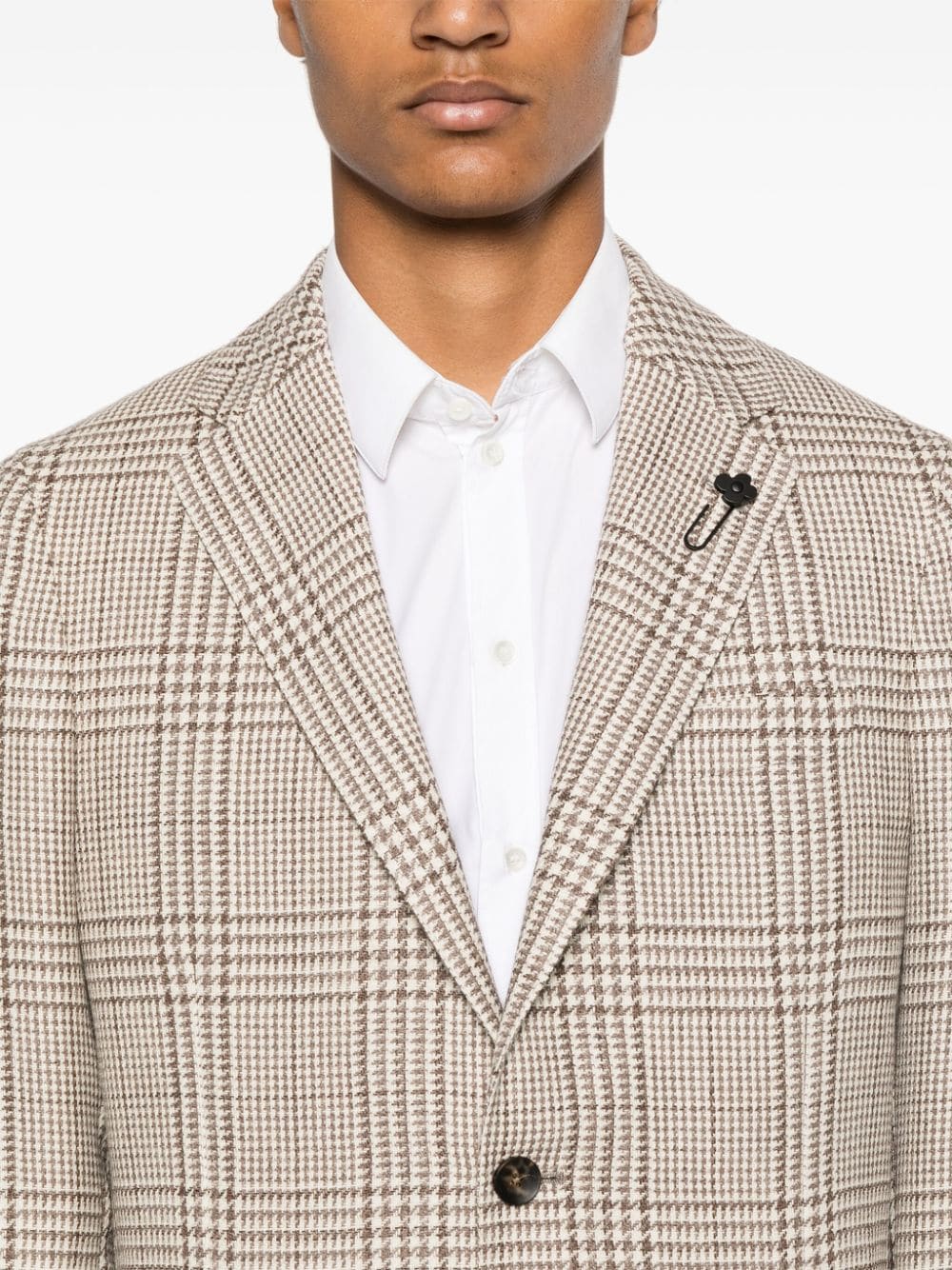 Shop Lardini Single-breasted Checked Blazer In Brown