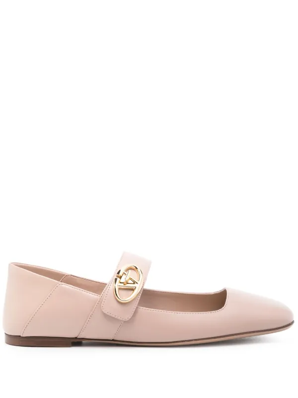フラットシューズ VALENTINO Antiqued pink leather VLogo Signature ballerinas VLogo Signature leather ballet flats in pink - Valentino
