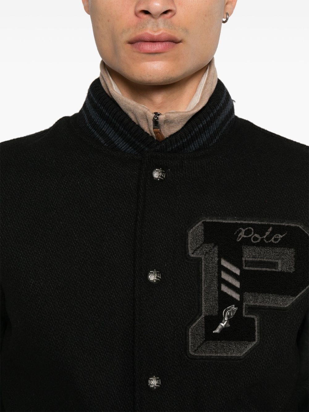 Shop Polo Ralph Lauren The Iconic Letterman Varsity Jacket In Black