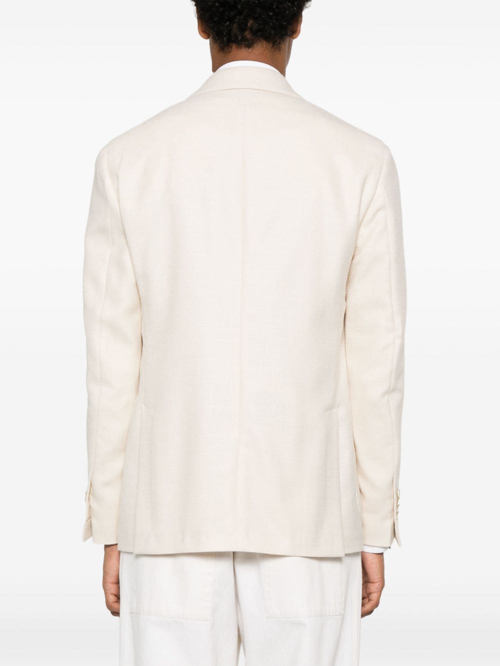 Shop Lardini Double-breasted Interwoven Blazer In White