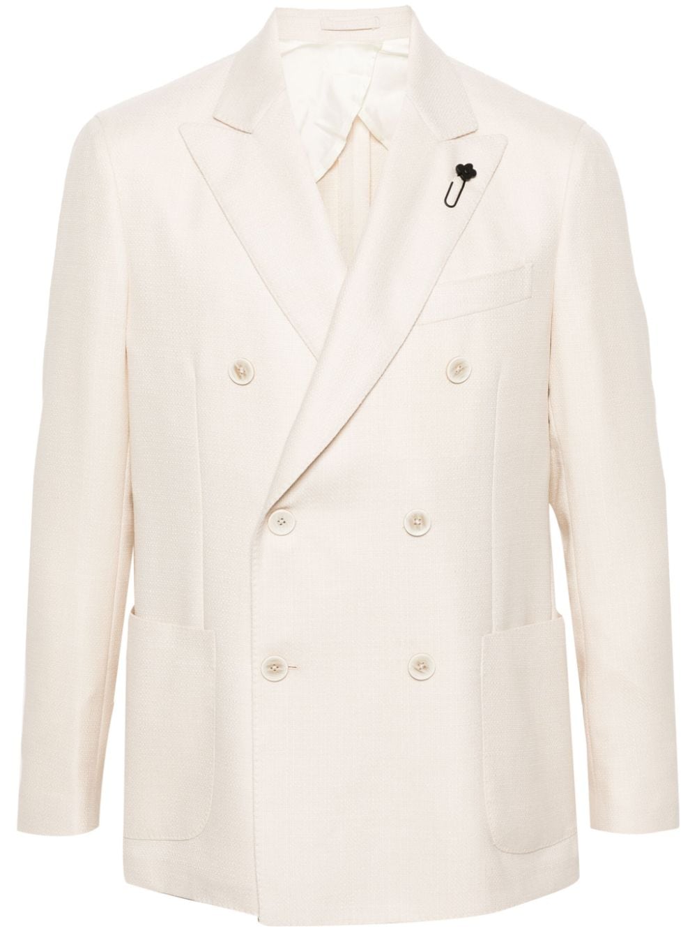 Lardini Double-breasted Interwoven Blazer In White