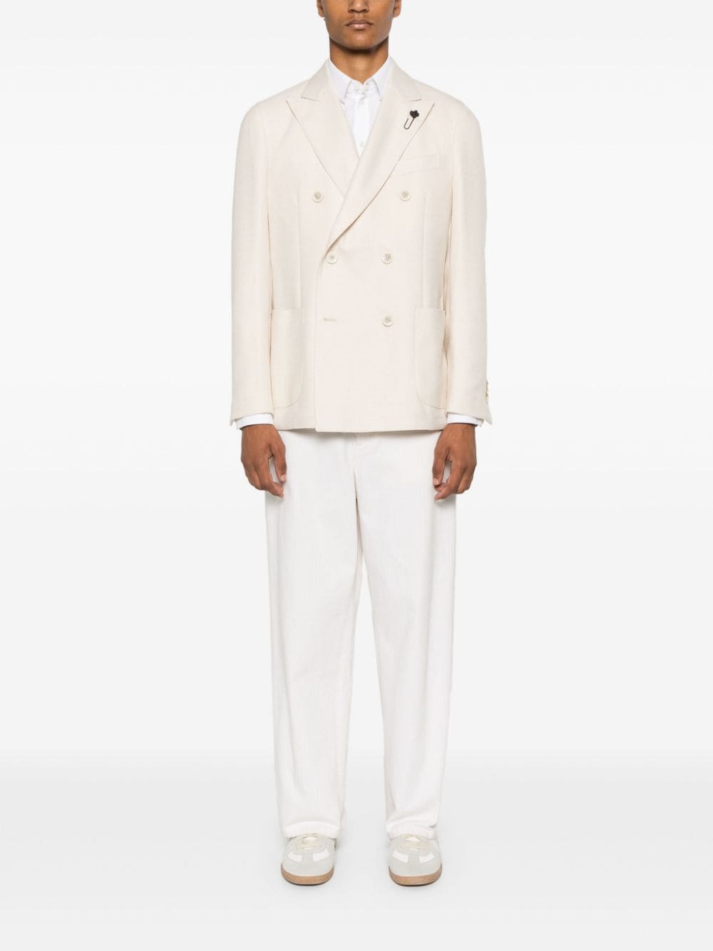 Shop Lardini Double-breasted Interwoven Blazer In White