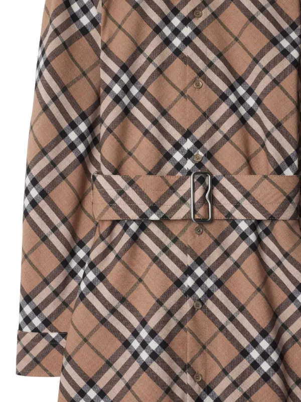 Pre-Owned Burberry Nova Check Button Up Collared Dress Long top Sleeve Knee Length