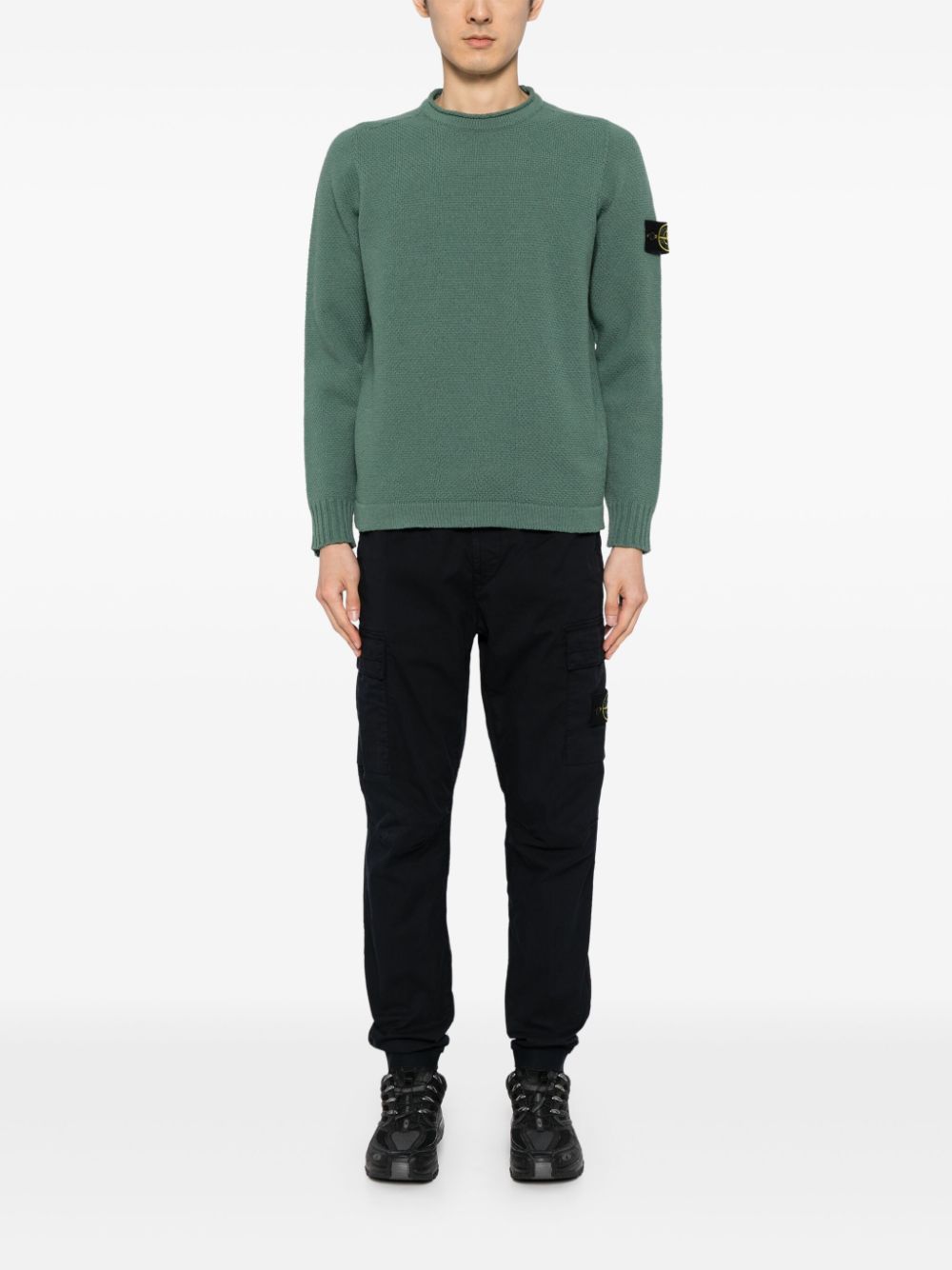 Shop Stone Island Compass-motif Knit Jumper In Green