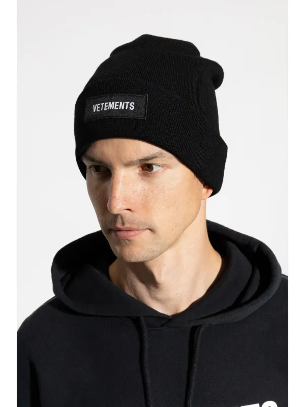 VETEMENTS Logo Wool Beanie Hat | Black | FARFETCH