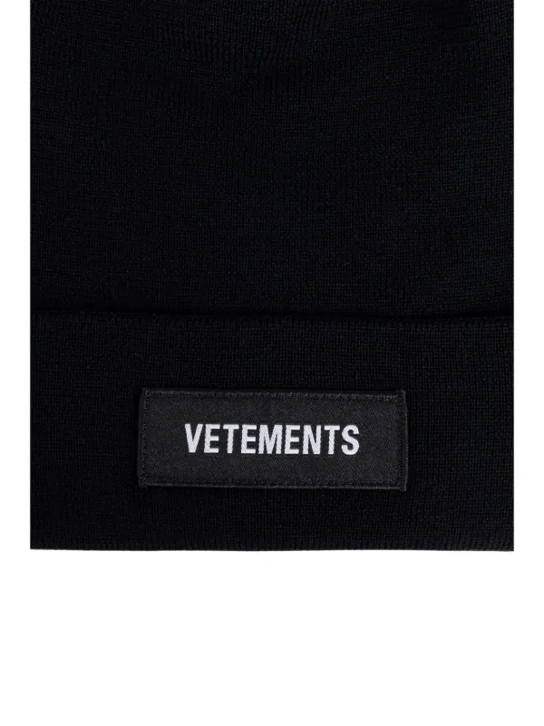 VETEMENTS Logo Wool Beanie Hat | Black | FARFETCH